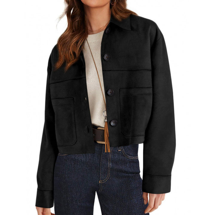 Women's short suede-look jacket with patch pockets and shirt collar Amarae