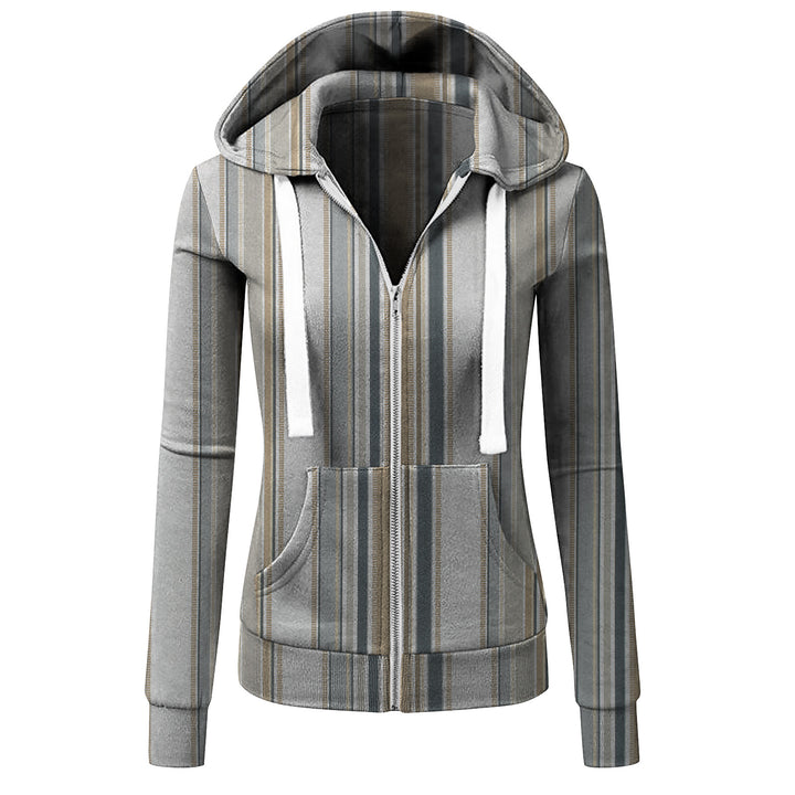 Women's Striped Hooded Jacket with Zipper, Kangaroo Pocket and Drawstring Amarae