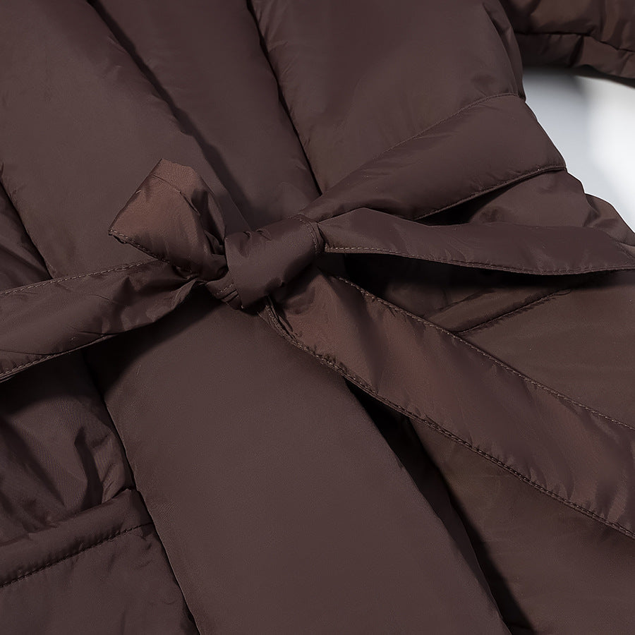 Women's Short Quilted Tailored Quilted Jacket with Shawl Collar and Tie Belt Amarae