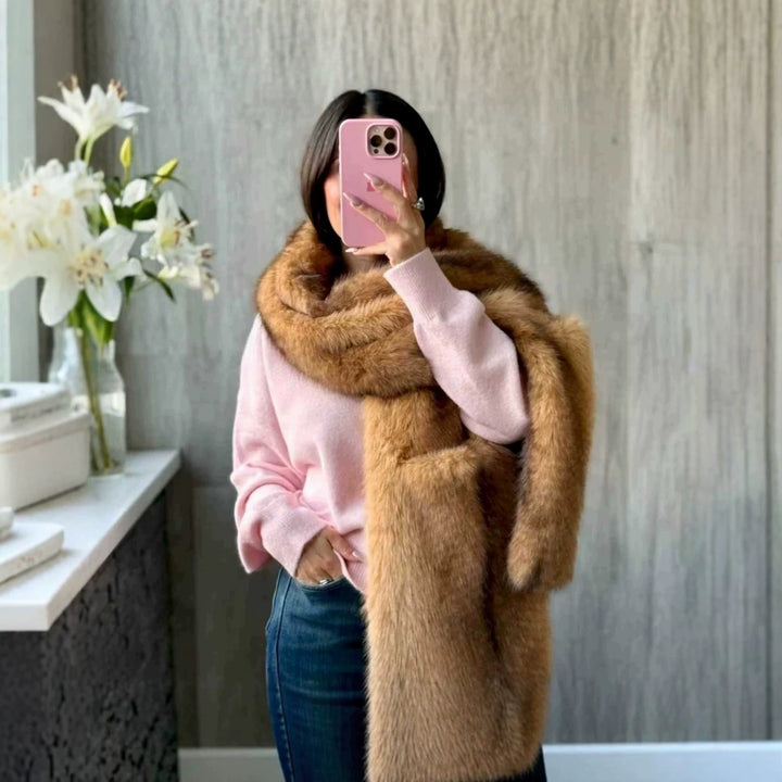 Ladies' Luxurious Long Faux Fur Stole with Voluminous Shawl Collar Amarae