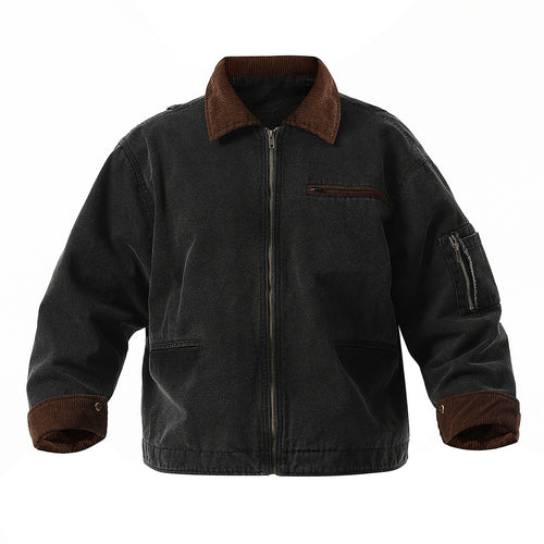Urban transition jacket for men with structured high collar and numerous practical pockets Amarae
