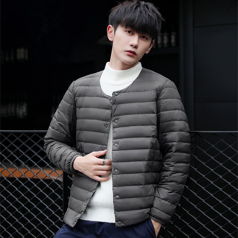 Men's collarless ultra-light quilted thermal jacket with snap button placket Amarae