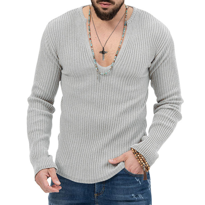 Men's fashionable V-neck sweater with structured ribbed design Lune London