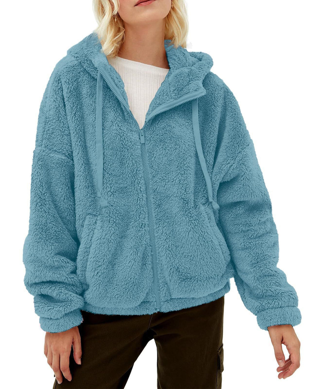 Ladies Cozy Fleece Jacket with High Collar and Zipper Lune London