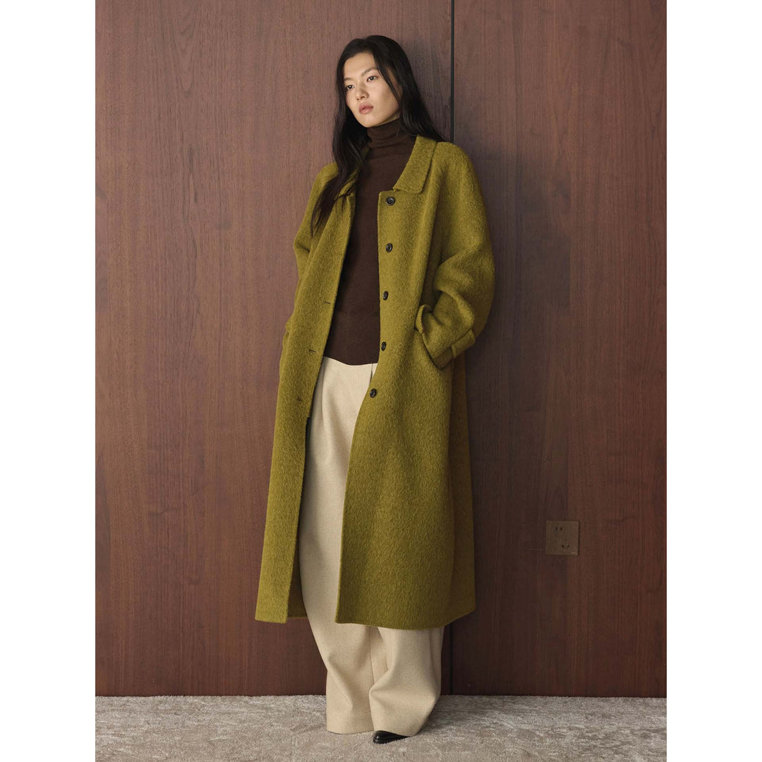 Women's Wide Cut Wool Blend Coat with Boucle Texture and Patch Pockets Amarae