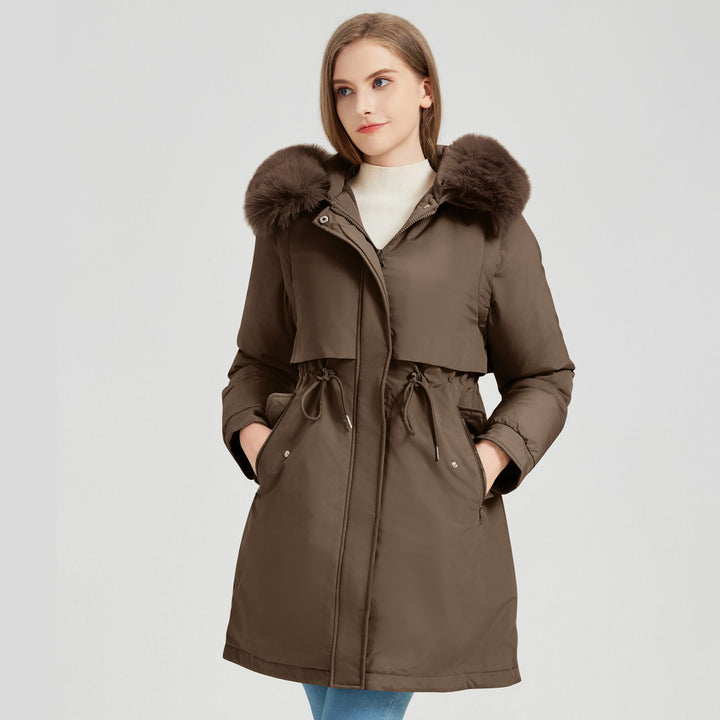 Ladies functional insulated parka with removable faux fur collar and adjustable waist Lune London