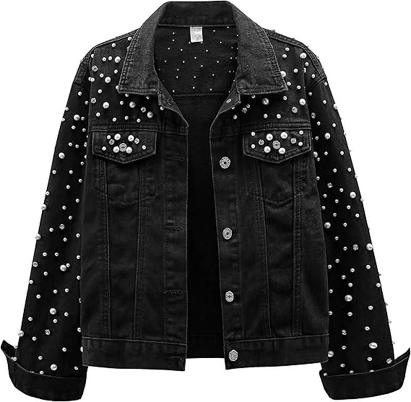 Veste en denim pour femmes avec des embellissements en perles Chic & Stil