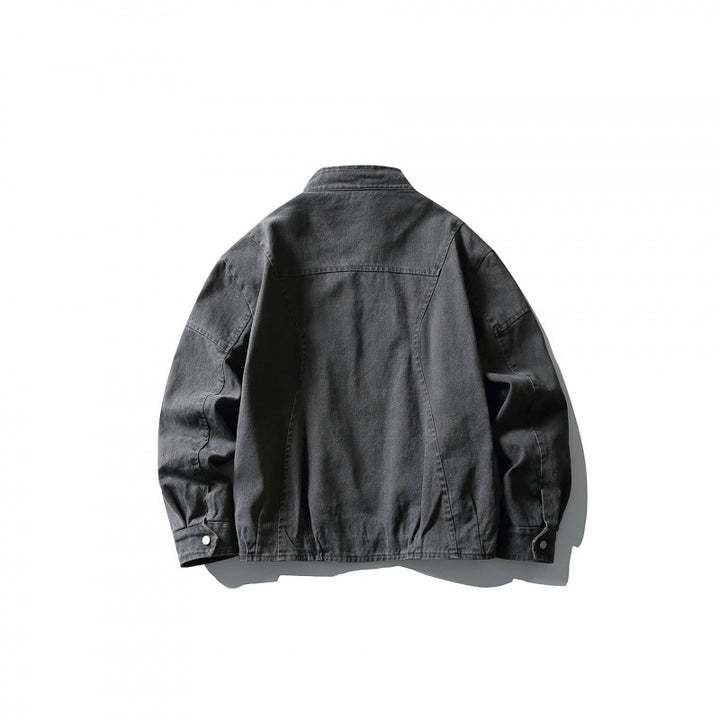 Men's Lightweight Worker Jacket made of Stonewashed Cotton Blend with Stand Collar Amarae