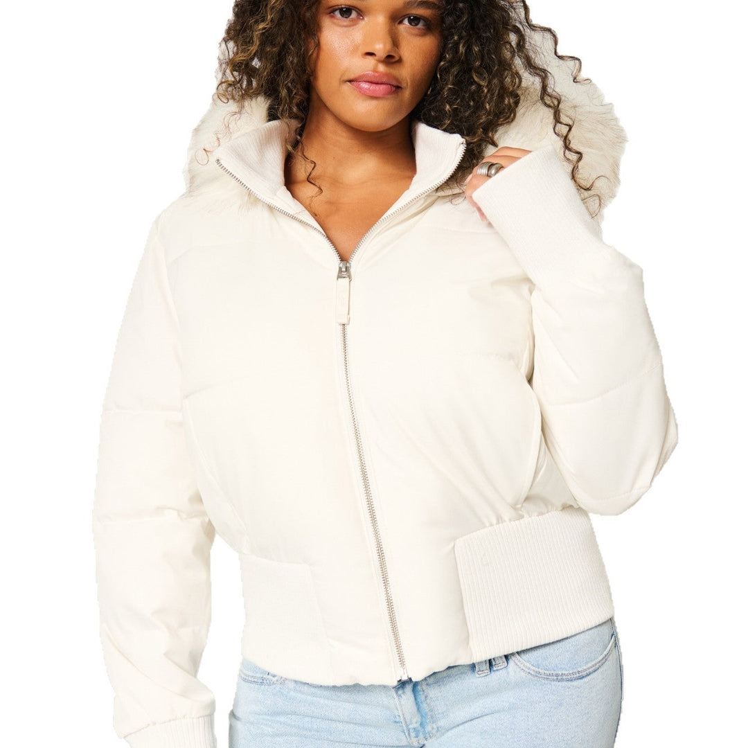 Chic Und Stil | Women's Quilted Winter Jacket with Removable Hood and Elastic Cuffs