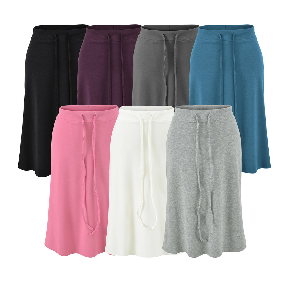 Women Jersey Midi Skirt with High Waist, Drawstring and A-Line Cut Amarae