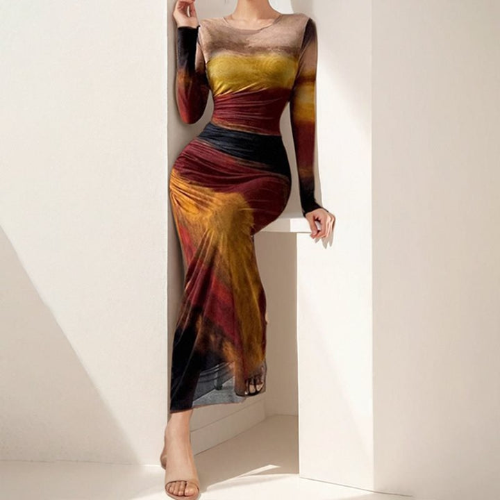 Elegant women's maxi dress with innovative gradient color Lune London