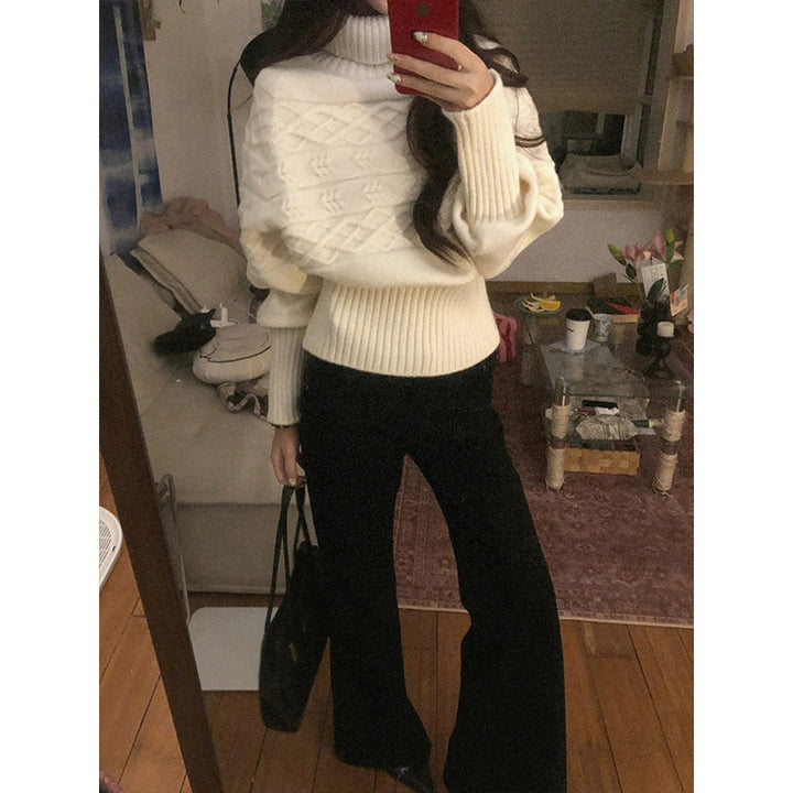 Pull en tricot surdimensionné pour femmes avec col montant et design texturé Chic & Stil