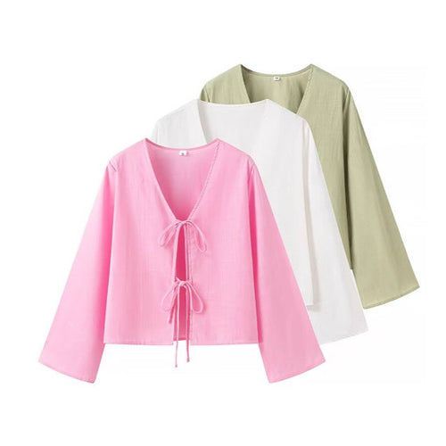 Casual linen T-shirt for women with tying ties and loose fit Amarae