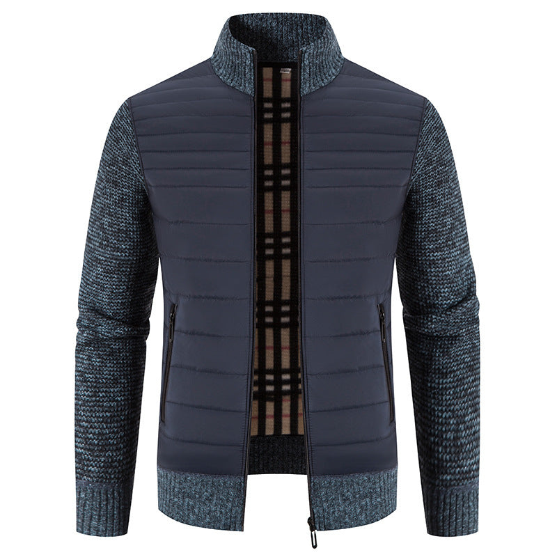 Quilted jacket for men with modern knit sleeves and a high collar Lune London