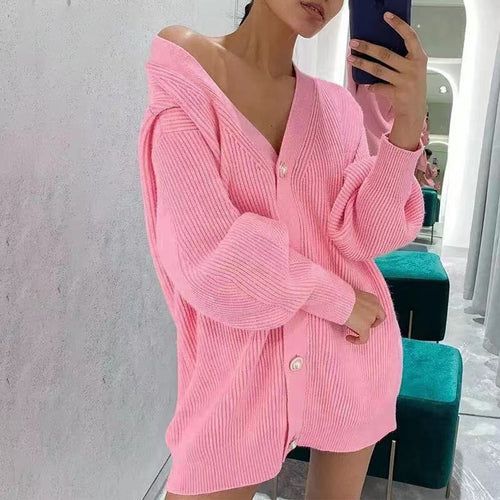 Chunky knit cardigan for women with elegant pearl buttons Amarae