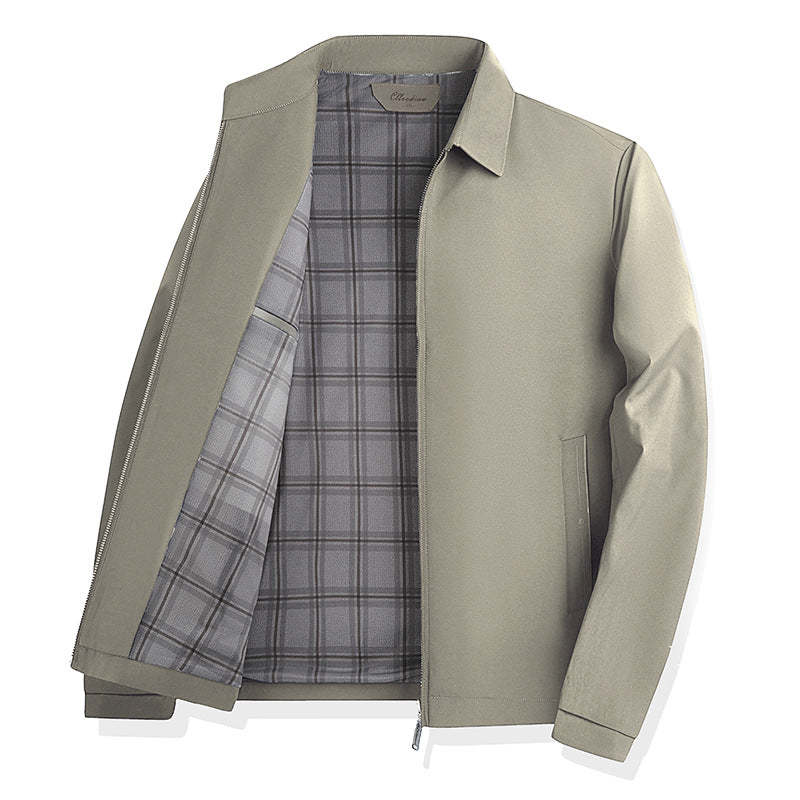Men's lightweight transitional jacket with shirt collar, full-length zipper and checked lining Amarae
