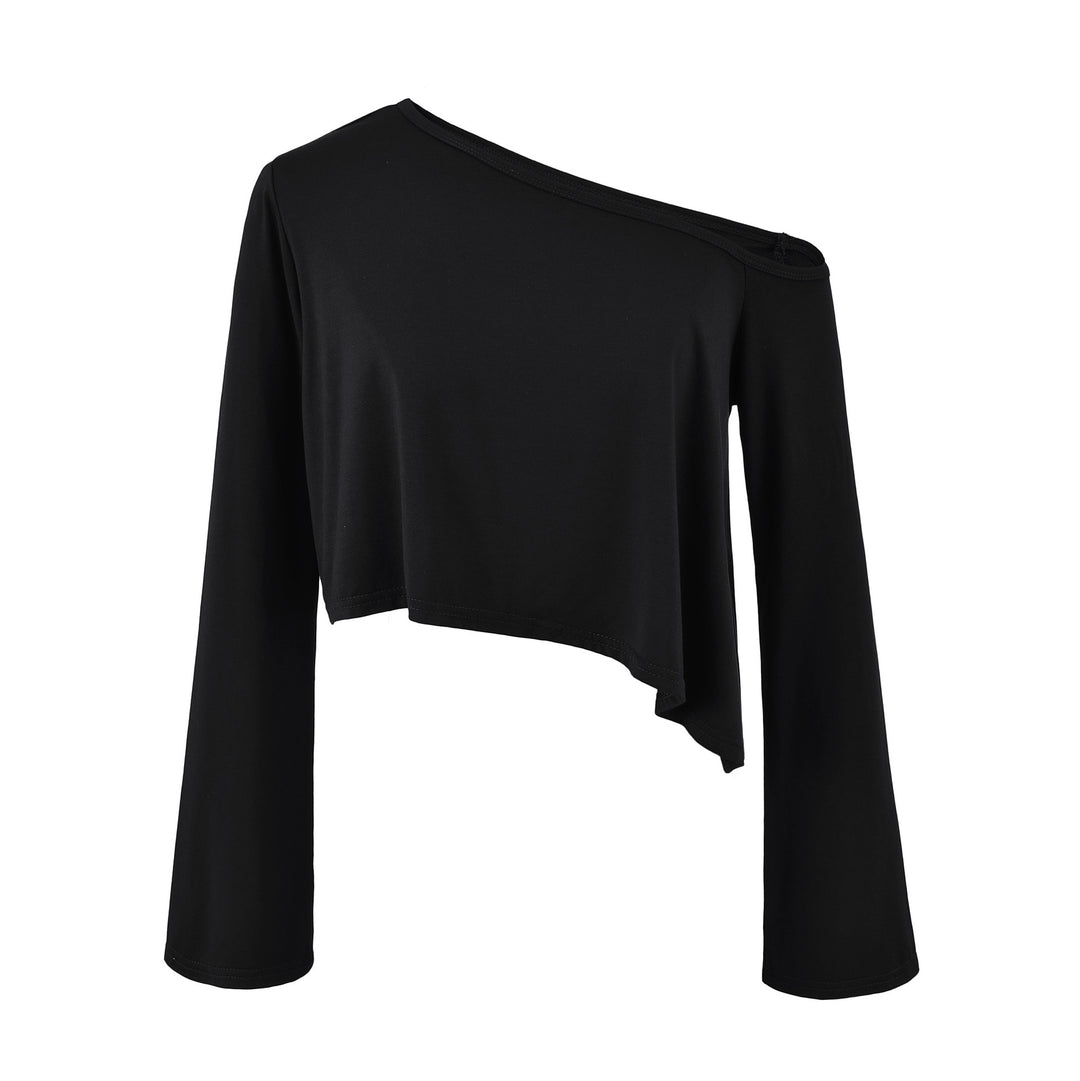 Ladies One-Shoulder Crop Top with Asymmetric Hem and Flared Sleeves Amarae