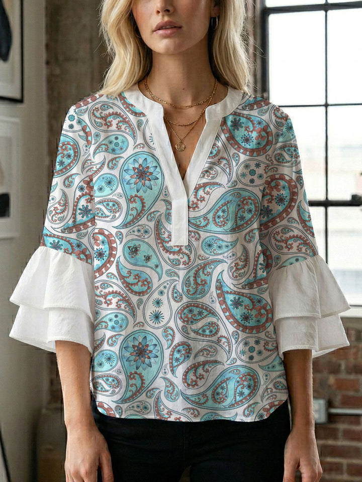 Women's blouse shirt with voluminous sleeves and creative print design Lune London
