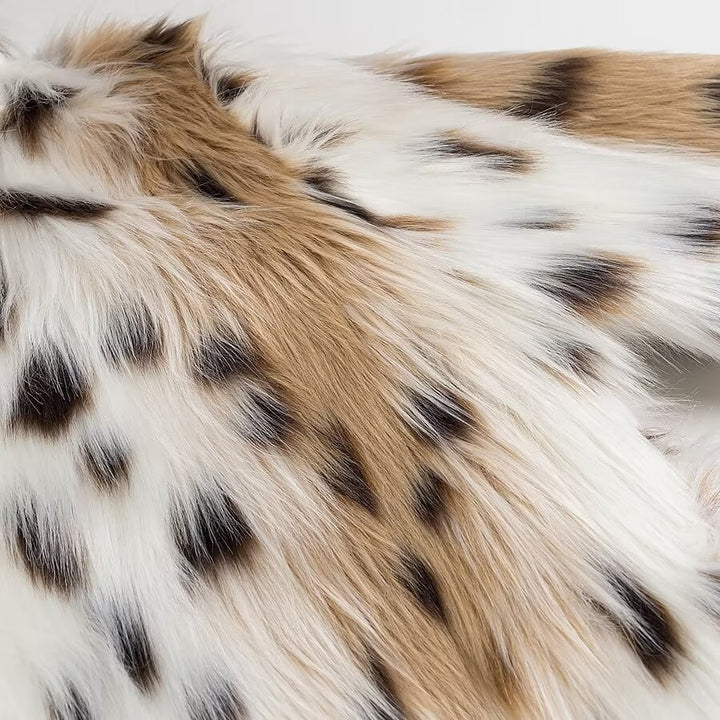 Women's short coat made of faux fur in spotted design with high collar Amarae