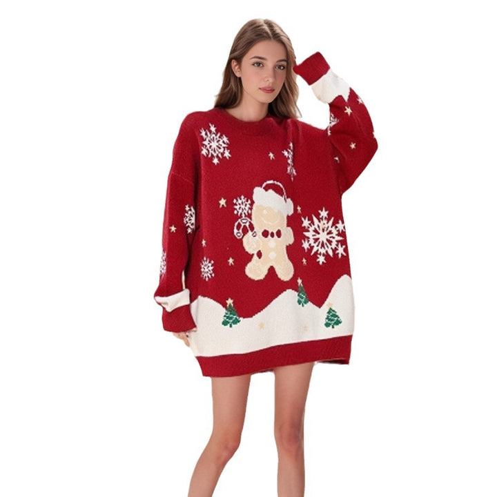 Ladies festive oversized sweater with chic Christmas motif