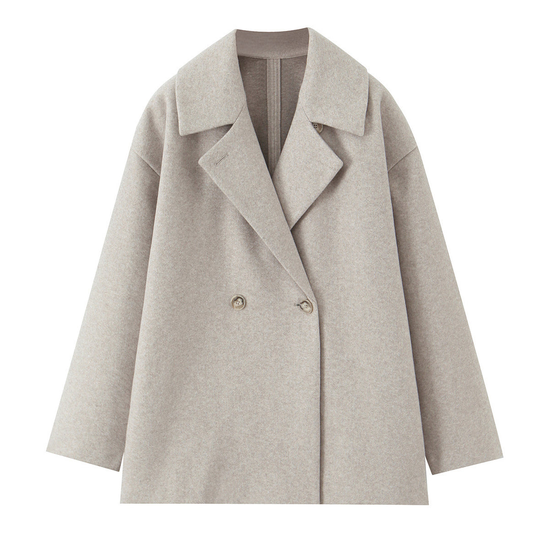 Women's Short-Cut Oversized Wool Blend Coat with Wide Shawl Collar Amarae