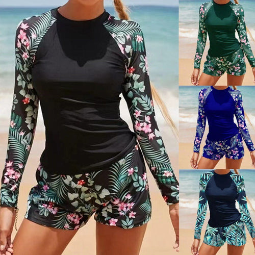Women UV Protection Swimsuit with Long Sleeves and Fashionable Leaf Design Amarae