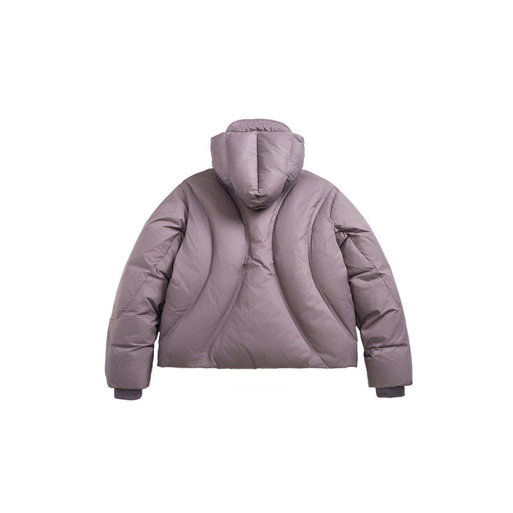 Unisex Short padded puffer jacket with high closing collar, voluminous hood and zippered pockets Amarae