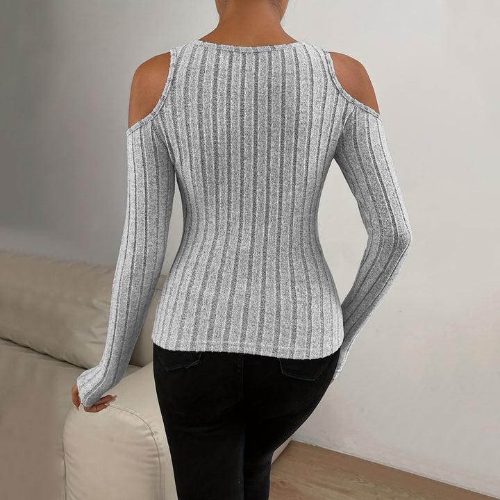 T-shirt à manches longues pour femmes avec col en V texturé et détails découpés Chic & Stil