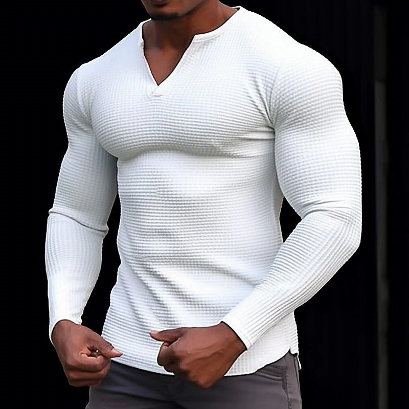 Long sleeve t-shirt for men with textured V-neck Lune London