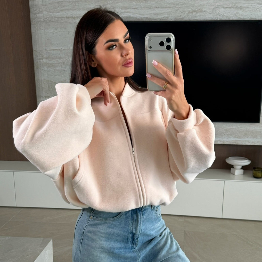 Women's Stylish Fleece Jacket with High Collar and Zipper Chic & Stil