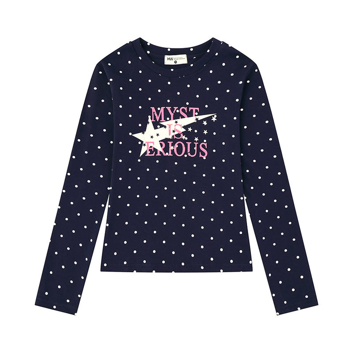 Women's long sleeve shirt made of cotton jersey with polka dot pattern and statement star print Amarae