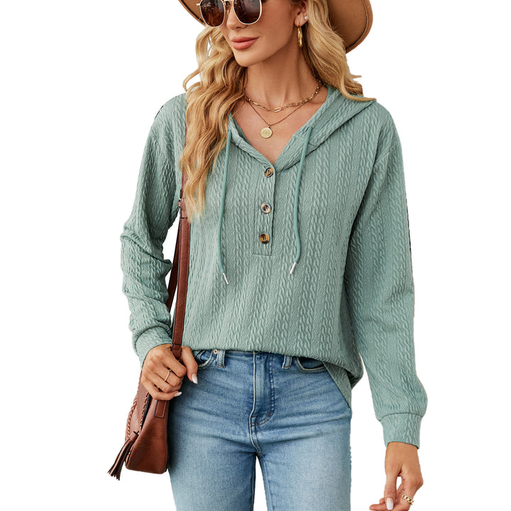 Casual hooded sweatshirt for women with textured surface and button details Amarae