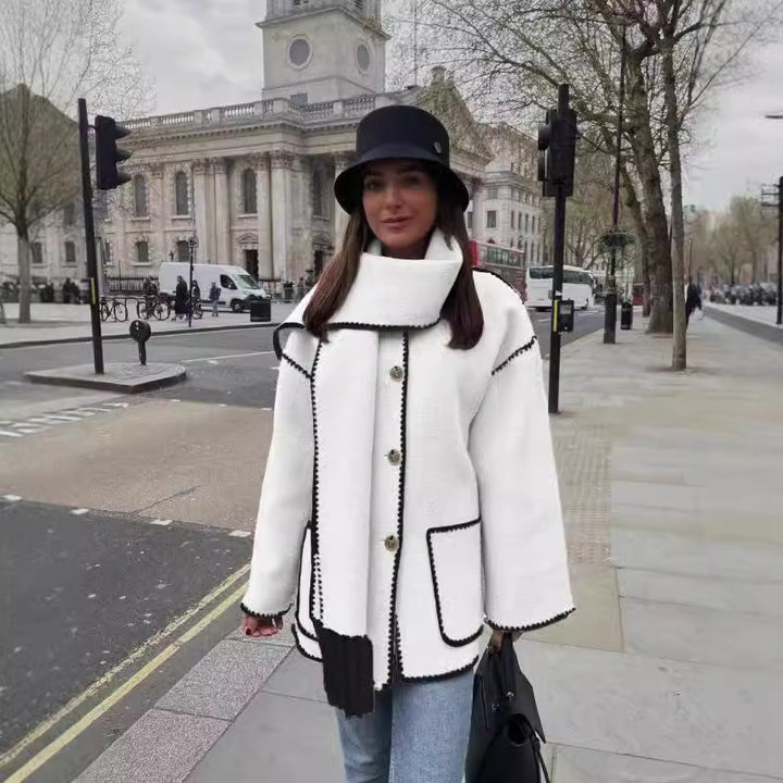 Ladies Cozy Fleece Jacket with Elegant Fringe and Lune London Button Detail