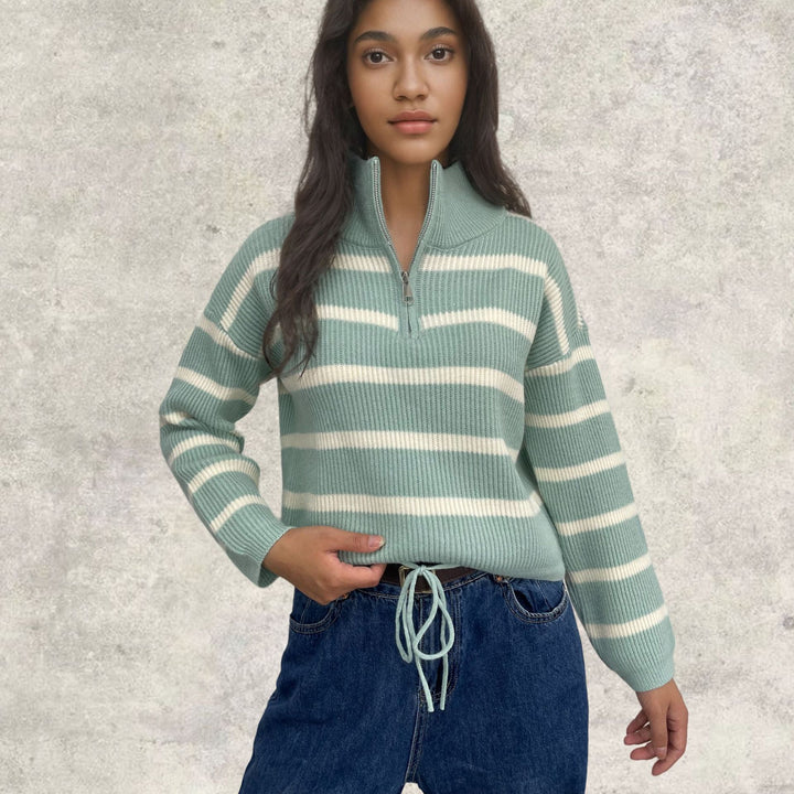 Women's knitted sweater with high collar and drawstring Lune London