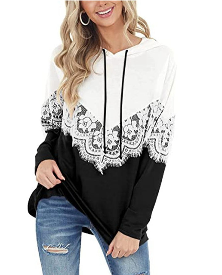 Women’s hoodie with elegant lace detailing and a chic relaxed fit