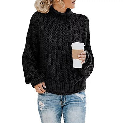 Lune London | Women's chunky knit sweater with standing collar and voluminous sleeves