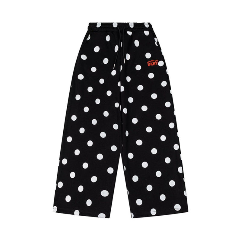 Women's Wide Culotte Sweatpants with Elastic Comfort Waistband and Polka Dot Print