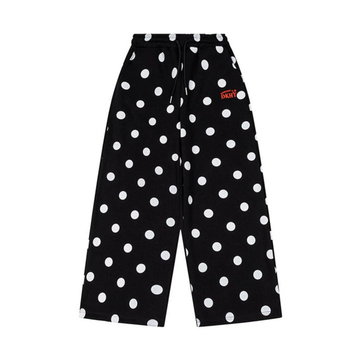 Women's Wide Culotte Sweatpants with Elastic Comfort Waistband and Polka Dot Print