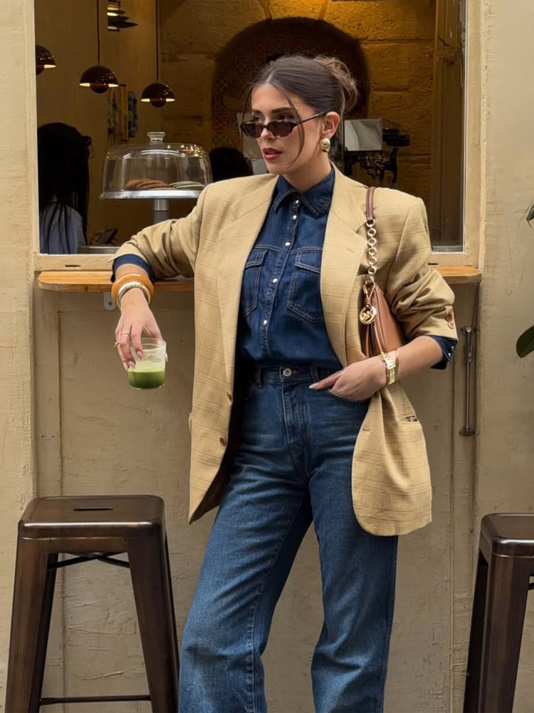Women's Oversized Glencheck Blazer in a boxy cut with a distinctive shoulder section Amarae