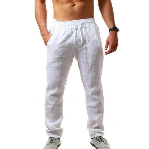 Light linen trousers for men with elastic waistband and practical side pockets Amarae