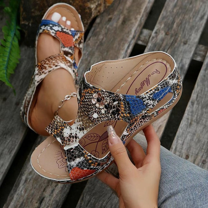 Ladies light summer shoes with closed heel and trendy snake leather design Lune London