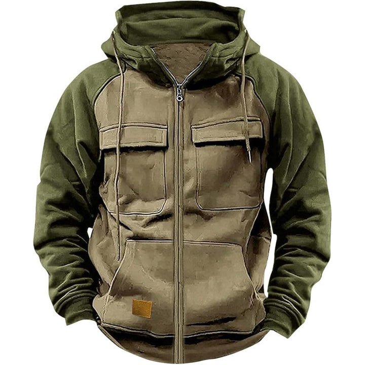 Hooded jacket for men with practical front utility pockets and a high collar Lune London
