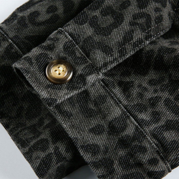 Men's Loose Boxy Jacket with Leopard Print, Full Zip and Elastic Hem Amarae