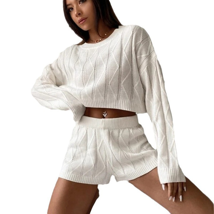 Dames ensemble décontracté en tricot avec pull court et shorts Lune London