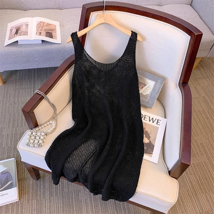 Ladies lightweight knit jumpsuit with a fine mesh pattern Lune London