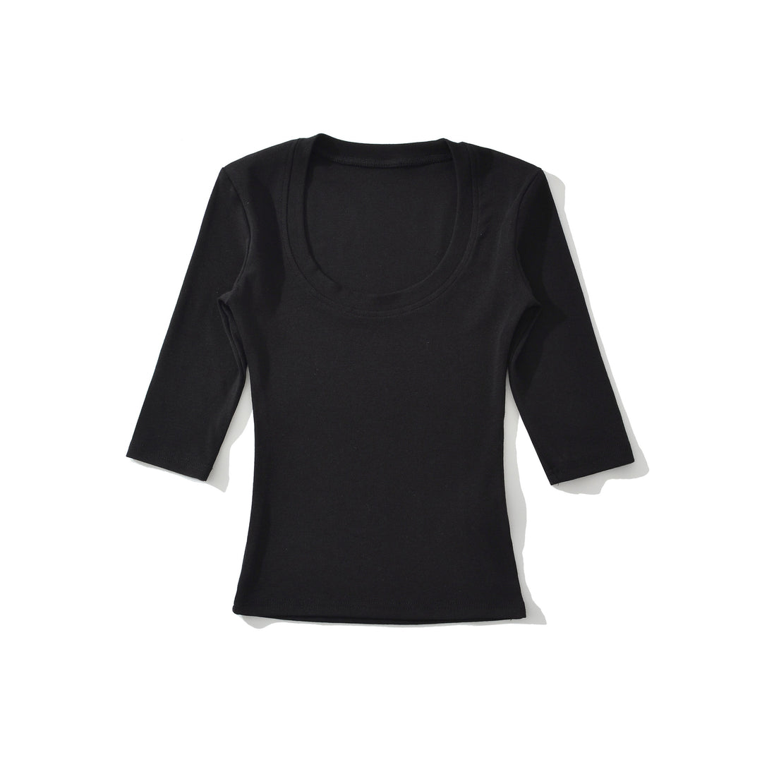 Women's fitted long sleeve with a deep round neckline Amarae