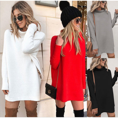Oversized knitted comfortable dress for women with turtleneck and long sleeves Amarae