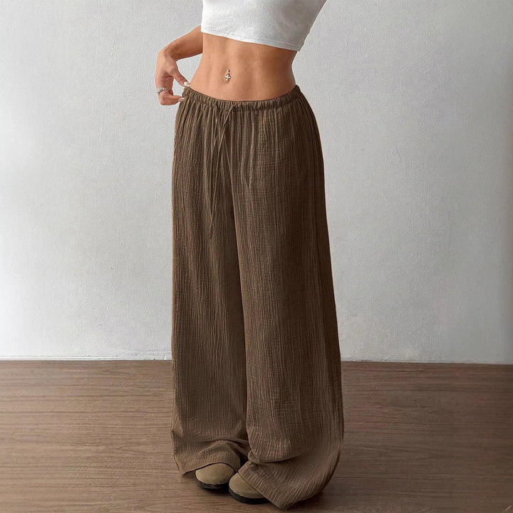 Women Lightweight Linen Look Pants with Wide Leg, Elastic Waistband and Drawstring Amarae