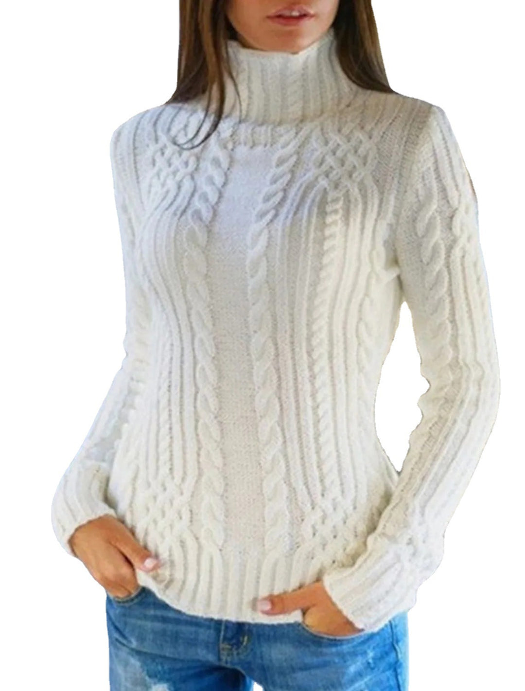 Ladies high quality knit sweater with turtleneck and twisted pattern Lune London