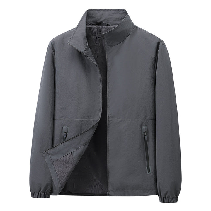 Men's Lightweight Windbreaker Outdoor Jacket with Stand Collar, Two-way Zipper and Concealed Pockets Amarae